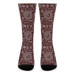Red And White Warli Tribal Print Crew Socks