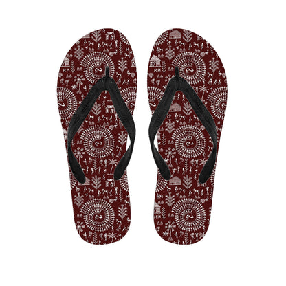 Red And White Warli Tribal Print Flip Flops