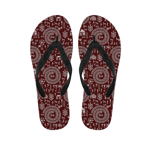 Red And White Warli Tribal Print Flip Flops