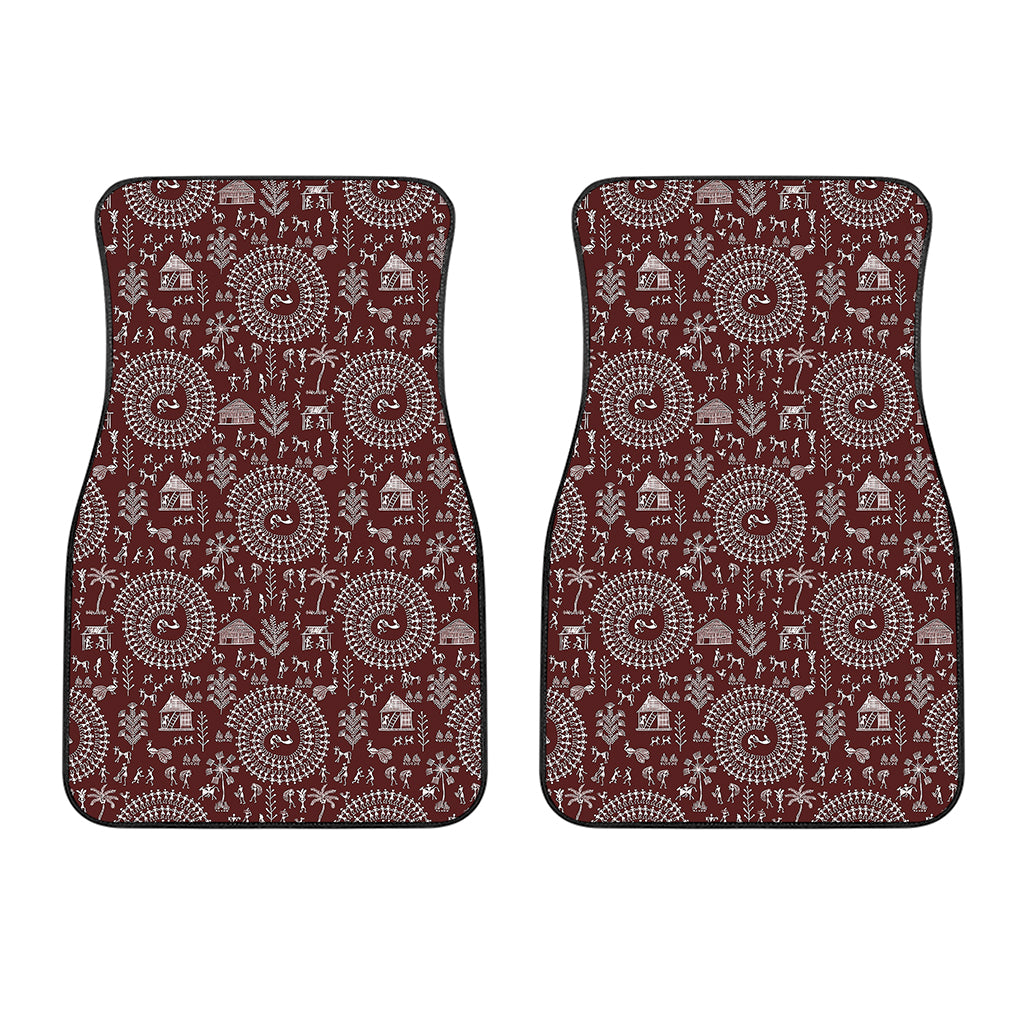 Red And White Warli Tribal Print Front Car Floor Mats