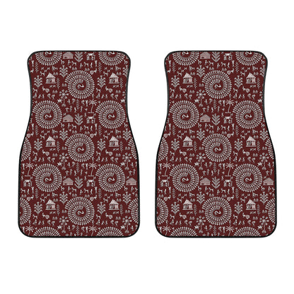 Red And White Warli Tribal Print Front Car Floor Mats