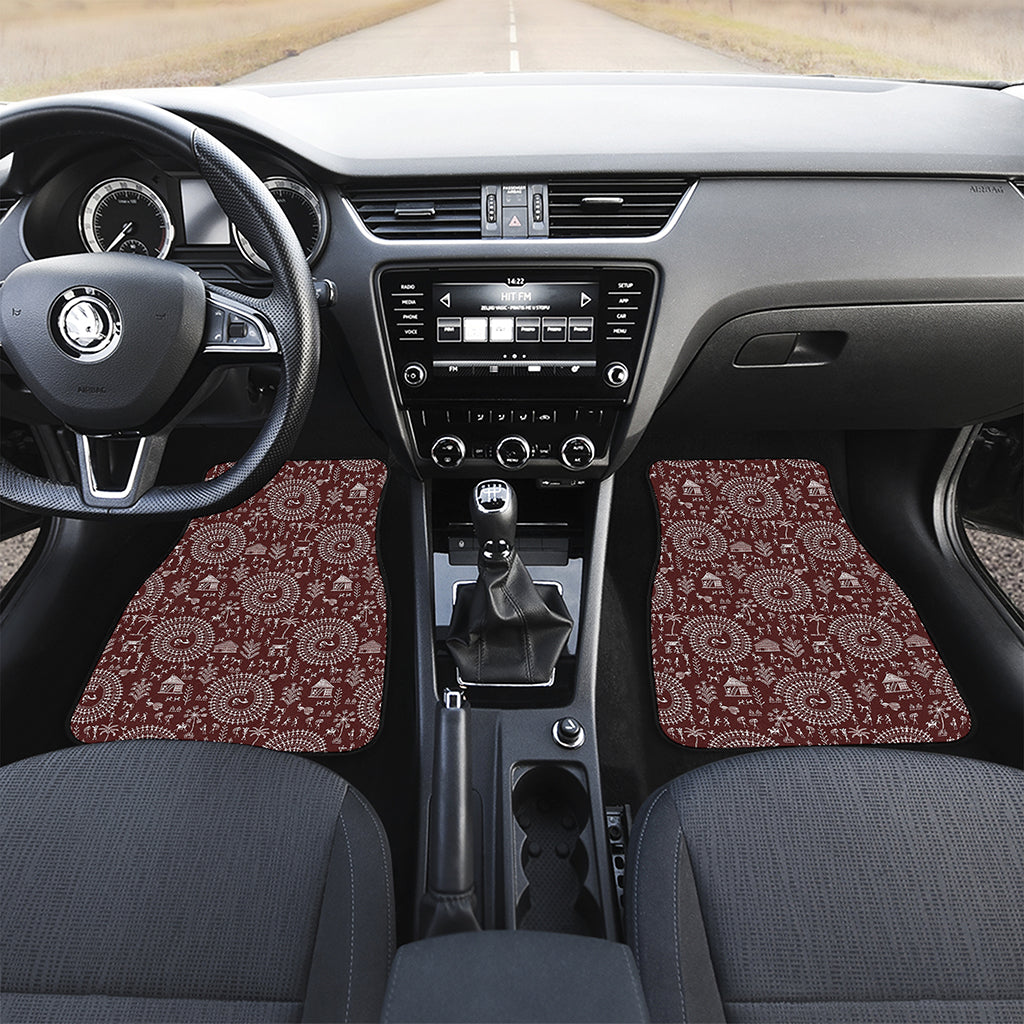 Red And White Warli Tribal Print Front Car Floor Mats