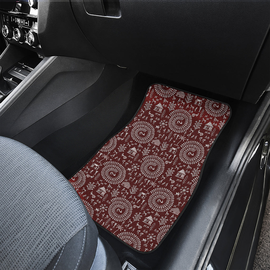 Red And White Warli Tribal Print Front Car Floor Mats