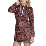 Red And White Warli Tribal Print Hoodie Dress