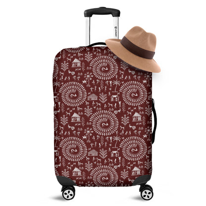 Red And White Warli Tribal Print Luggage Cover