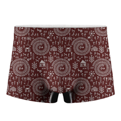 Red And White Warli Tribal Print Men's Boxer Briefs