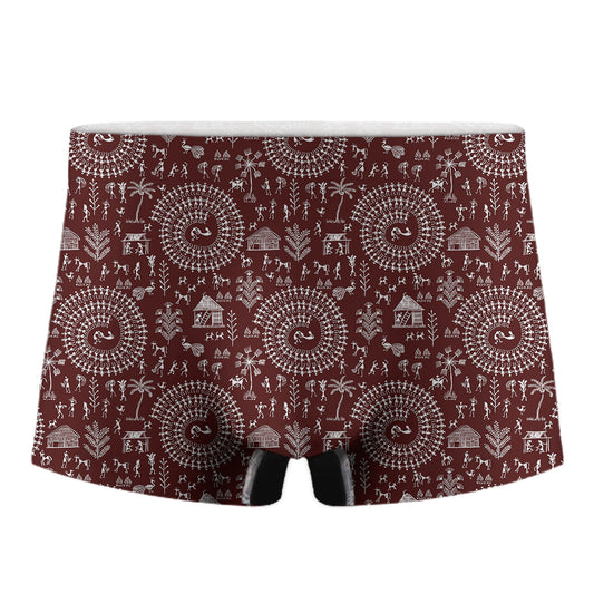 Red And White Warli Tribal Print Men's Boxer Briefs