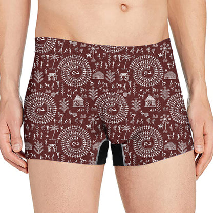 Red And White Warli Tribal Print Men's Boxer Briefs