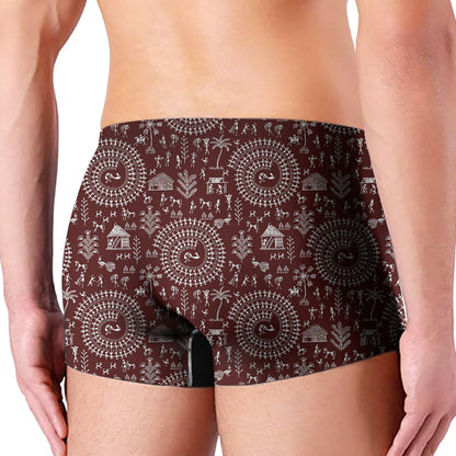 Red And White Warli Tribal Print Men's Boxer Briefs