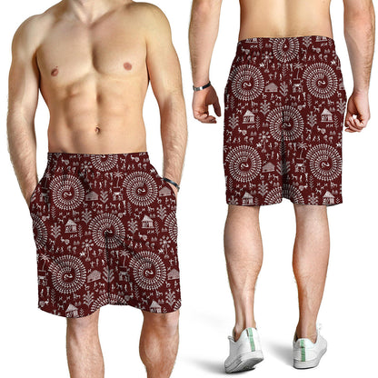 Red And White Warli Tribal Print Men's Shorts