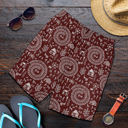 Red And White Warli Tribal Print Men's Shorts