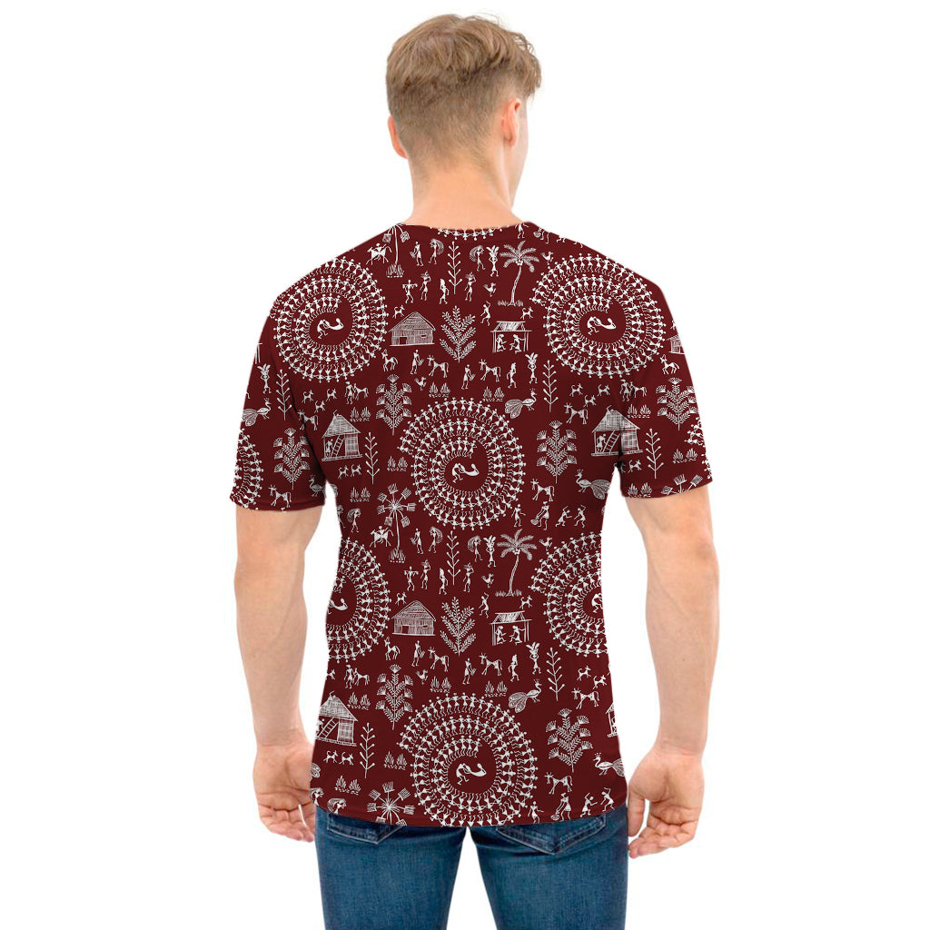 Red And White Warli Tribal Print Men's T-Shirt