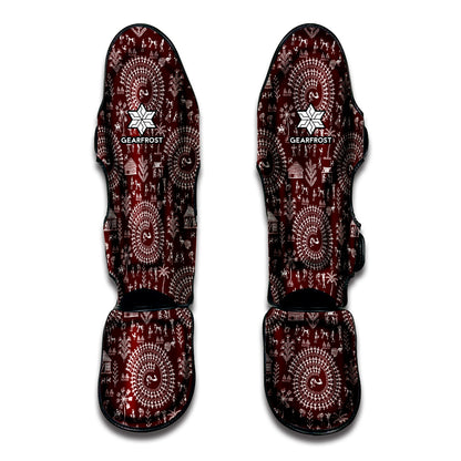 Red And White Warli Tribal Print Muay Thai Shin Guard