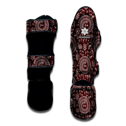 Red And White Warli Tribal Print Muay Thai Shin Guard