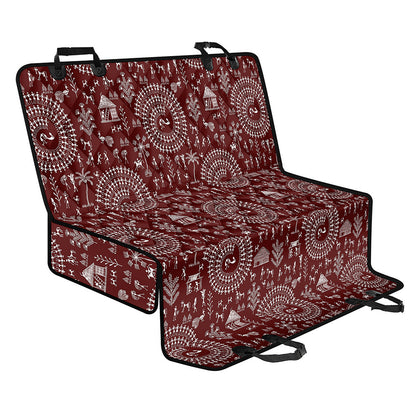 Red And White Warli Tribal Print Pet Car Back Seat Cover