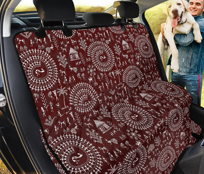 Red And White Warli Tribal Print Pet Car Back Seat Cover