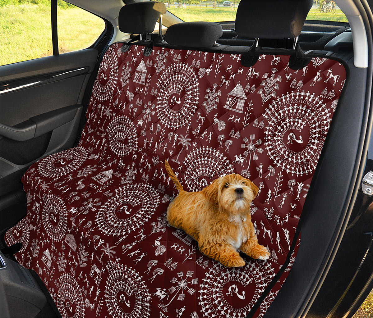 Red And White Warli Tribal Print Pet Car Back Seat Cover