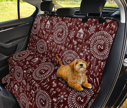 Red And White Warli Tribal Print Pet Car Back Seat Cover
