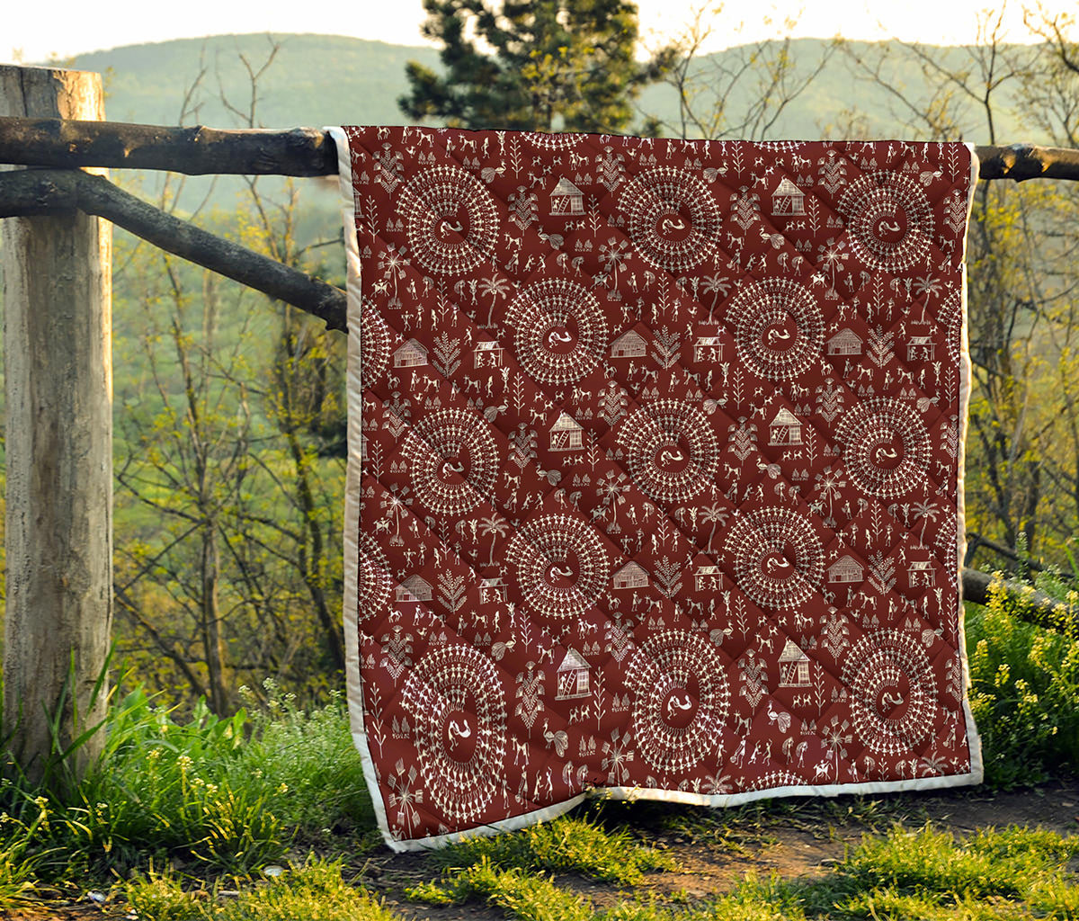 Red And White Warli Tribal Print Quilt
