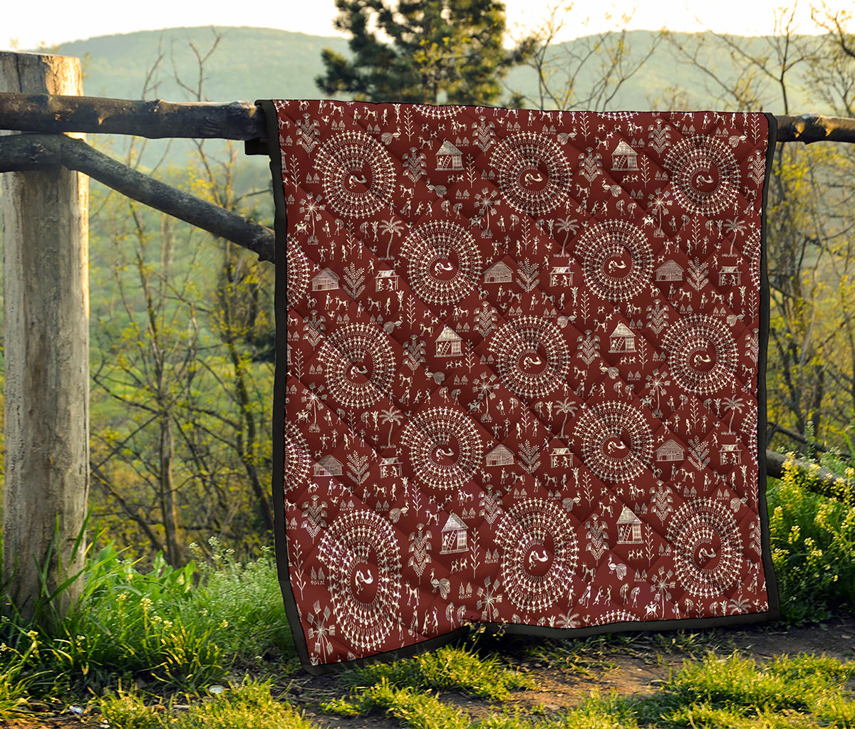Red And White Warli Tribal Print Quilt