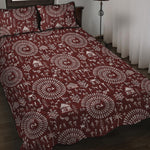 Red And White Warli Tribal Print Quilt Bed Set