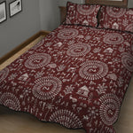 Red And White Warli Tribal Print Quilt Bed Set