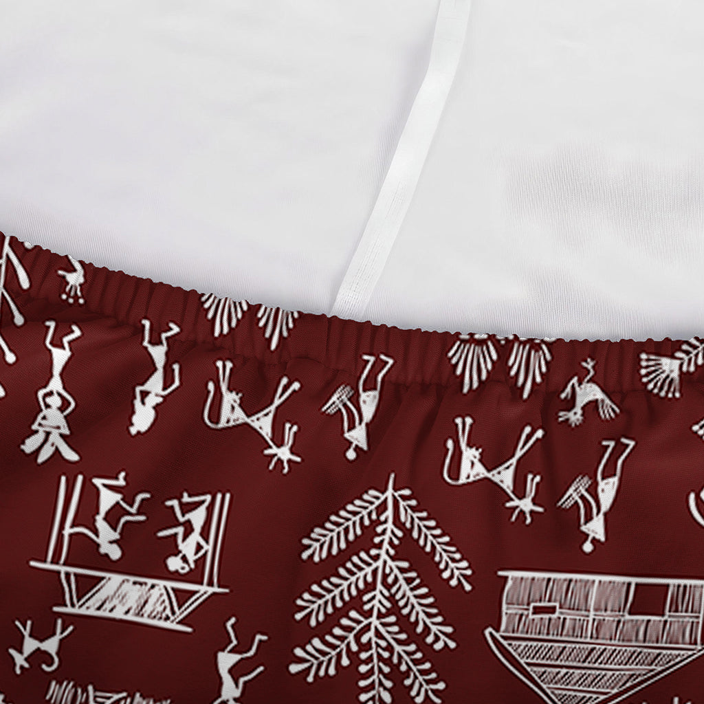 Red And White Warli Tribal Print Sofa Cover