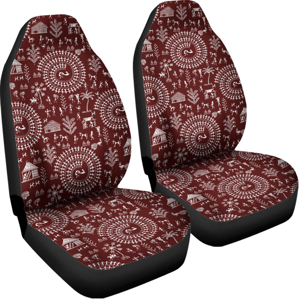 Red And White Warli Tribal Print Universal Fit Car Seat Covers