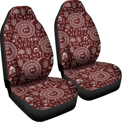 Red And White Warli Tribal Print Universal Fit Car Seat Covers