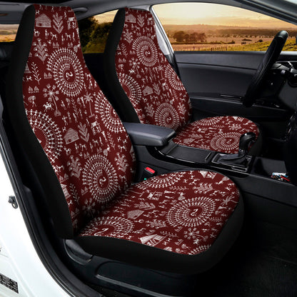 Red And White Warli Tribal Print Universal Fit Car Seat Covers