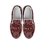 Red And White Warli Tribal Print White Slip On Shoes