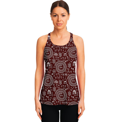 Red And White Warli Tribal Print Women's Racerback Tank Top