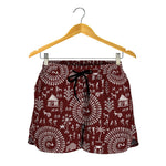 Red And White Warli Tribal Print Women's Shorts