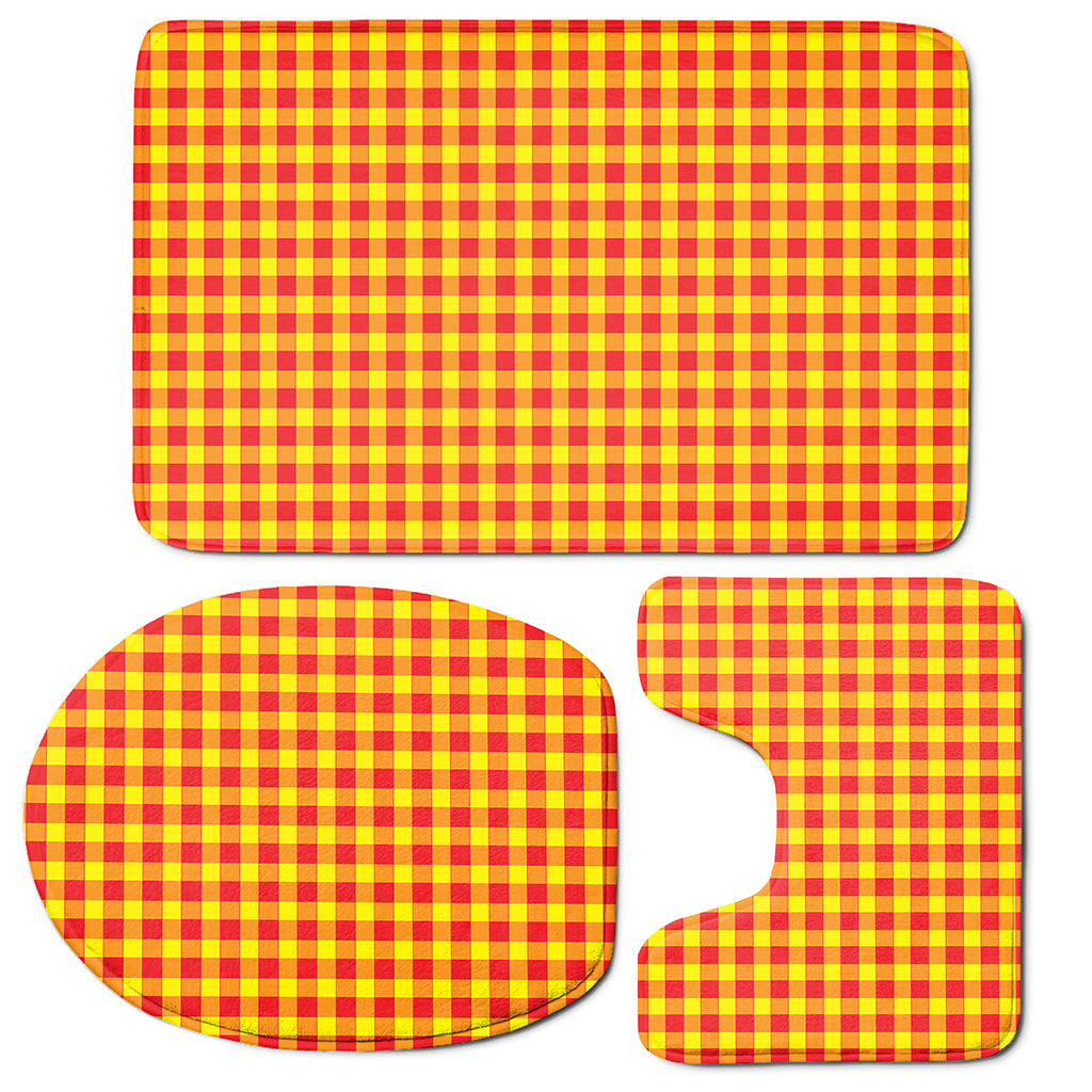 Red And Yellow Check Pattern Print 3 Piece Bath Mat Set