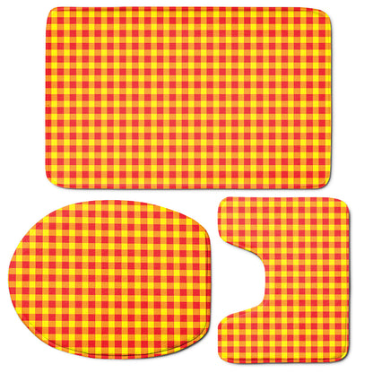 Red And Yellow Check Pattern Print 3 Piece Bath Mat Set
