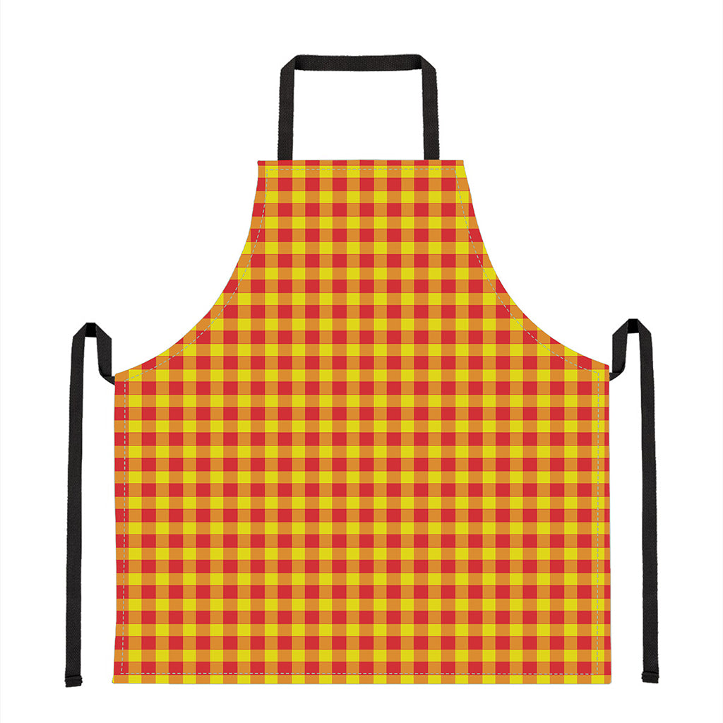 Red And Yellow Check Pattern Print Apron