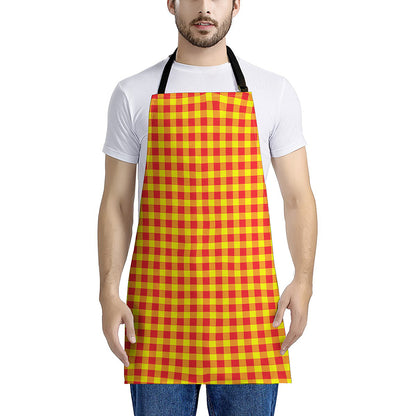 Red And Yellow Check Pattern Print Apron