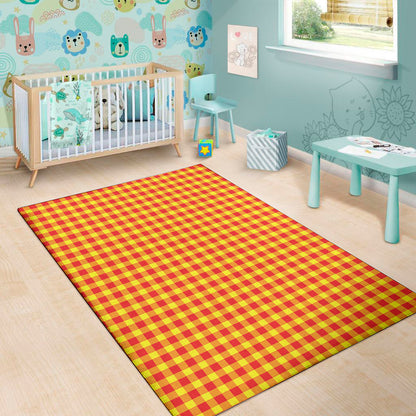 Red And Yellow Check Pattern Print Area Rug