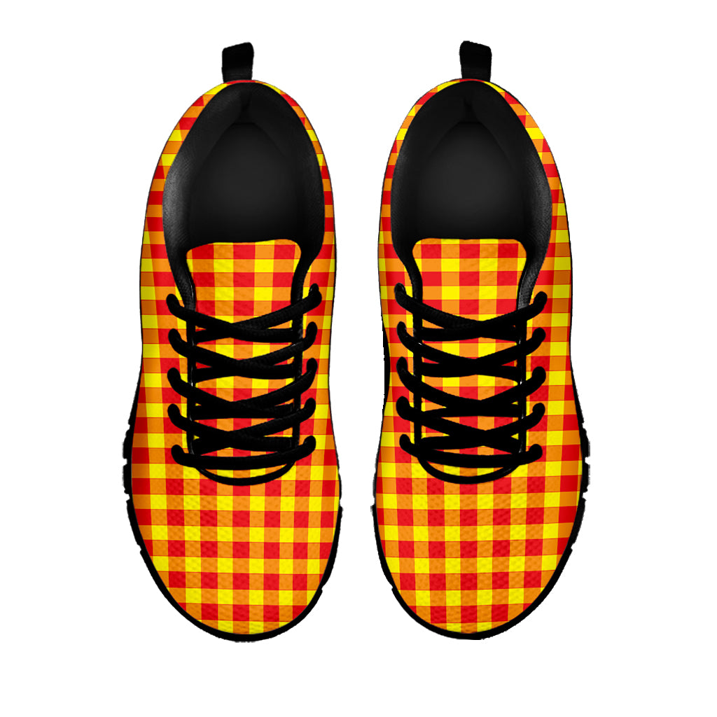 Red And Yellow Check Pattern Print Black Sneakers