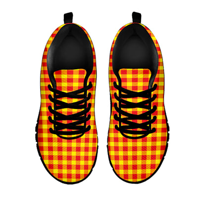 Red And Yellow Check Pattern Print Black Sneakers