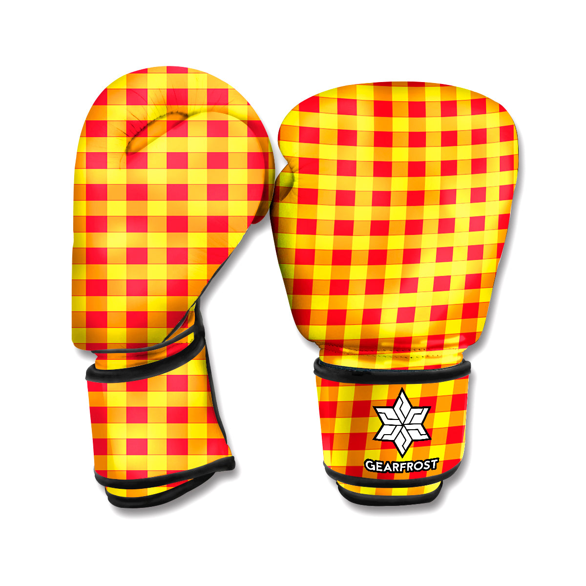 Red And Yellow Check Pattern Print Boxing Gloves