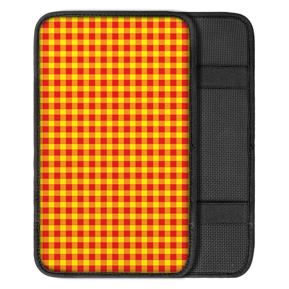Red And Yellow Check Pattern Print Car Center Console Cover
