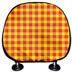 Red And Yellow Check Pattern Print Car Headrest Covers