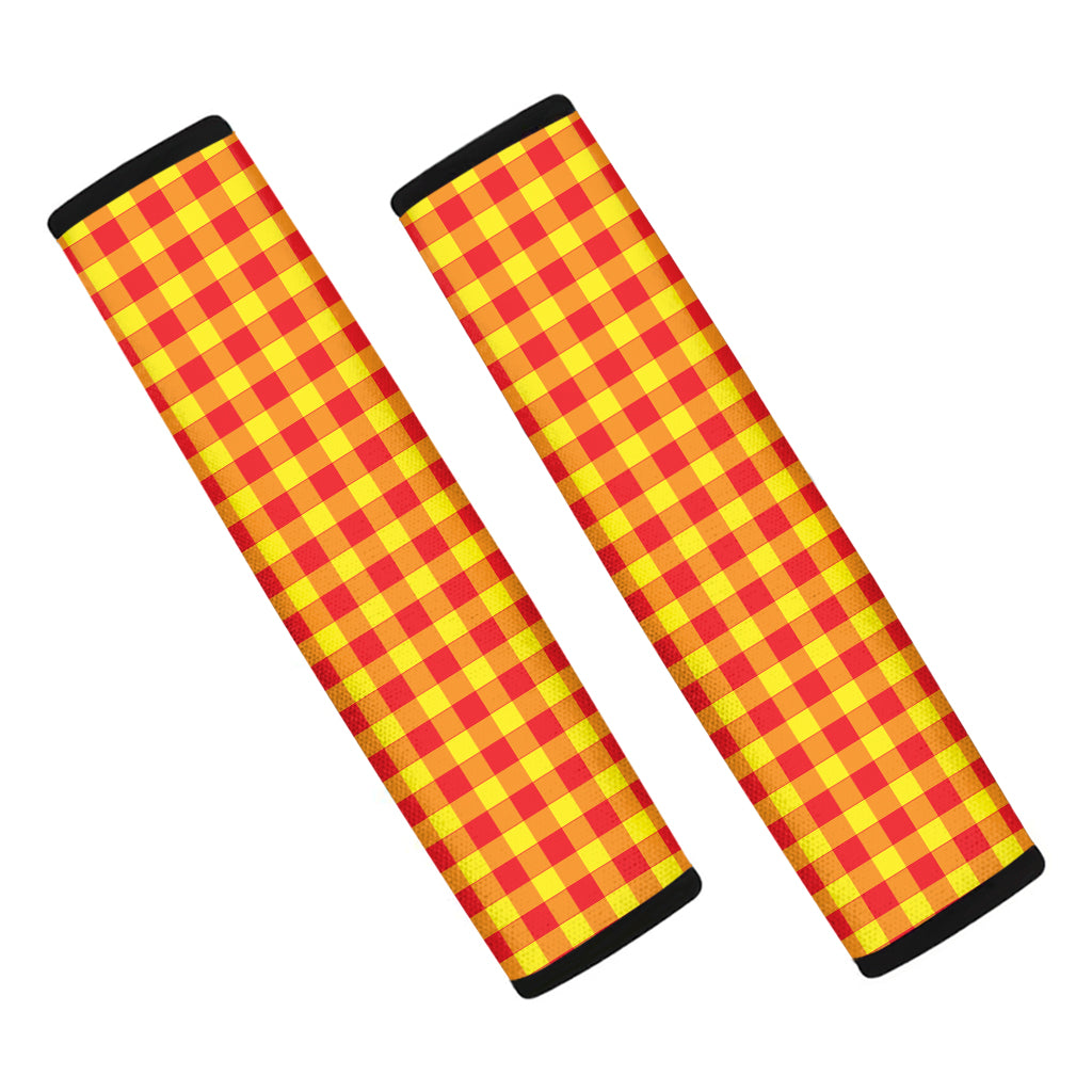 Red And Yellow Check Pattern Print Car Seat Belt Covers