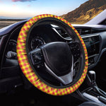 Red And Yellow Check Pattern Print Car Steering Wheel Cover
