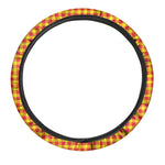 Red And Yellow Check Pattern Print Car Steering Wheel Cover
