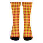 Red And Yellow Check Pattern Print Crew Socks