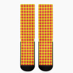 Red And Yellow Check Pattern Print Crew Socks