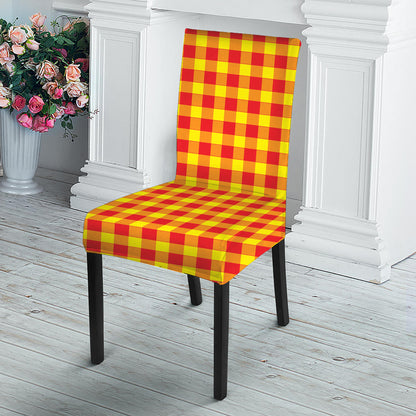Red And Yellow Check Pattern Print Dining Chair Slipcover