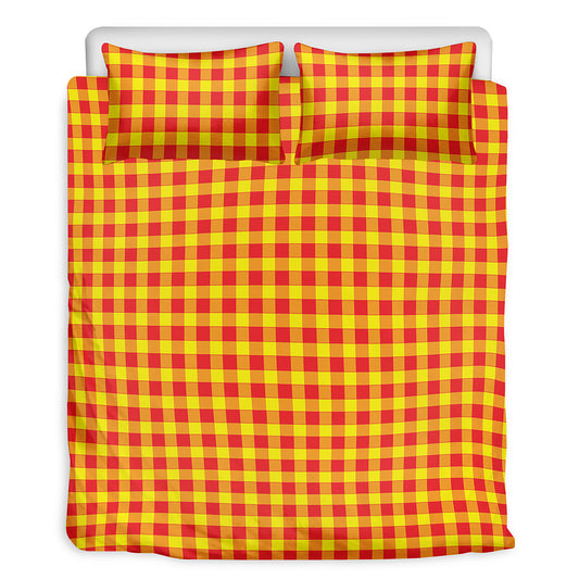 Red And Yellow Check Pattern Print Duvet Cover Bedding Set